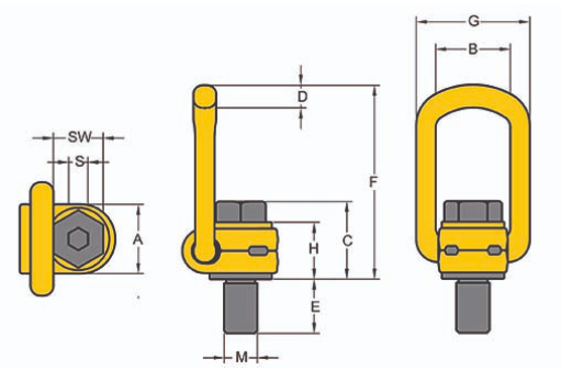 Yoke UNC thread Swivel Eye Bolt dimensions